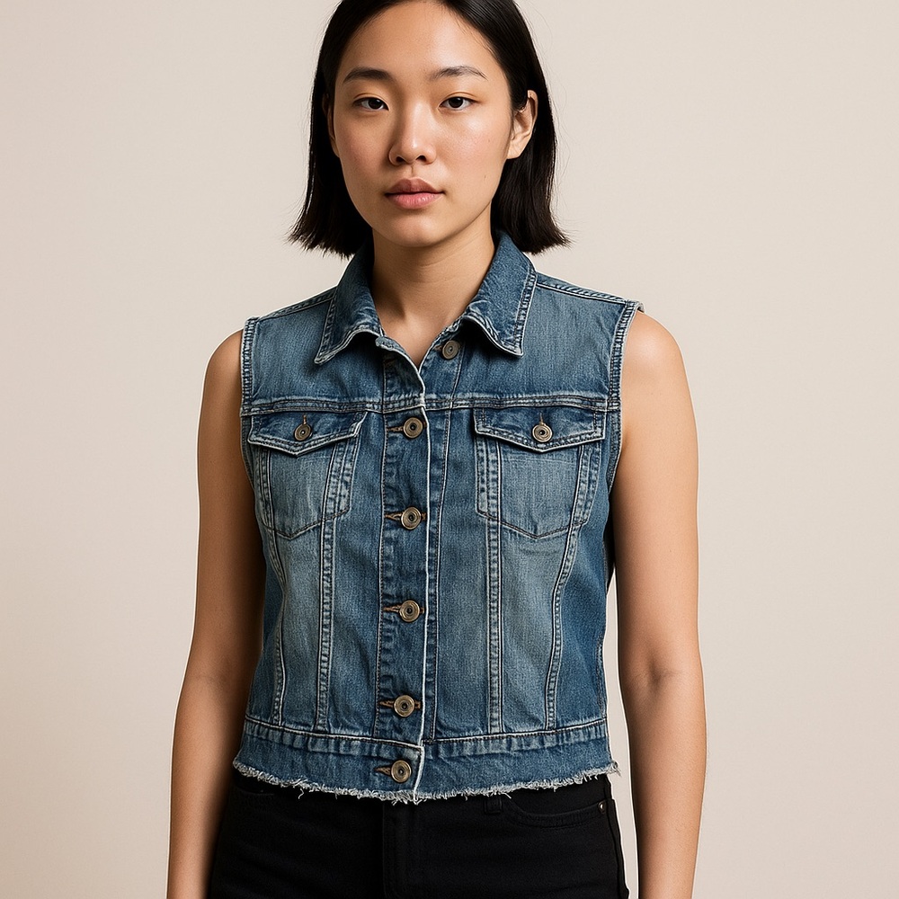 Urban Koach Blue Denim Fabric Distressed Vest Size M